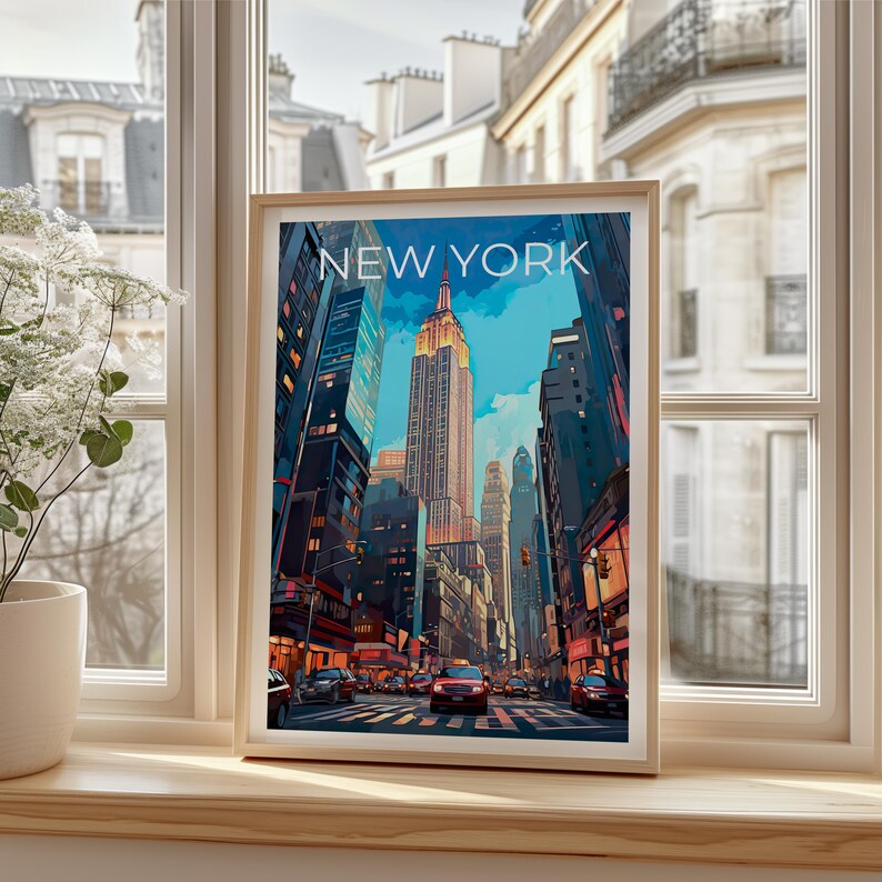 New York City Poster, Manhattan Print, New York Poster, Empire State Building Print, NYC Travel Poster, Downtown Poster, NY Art