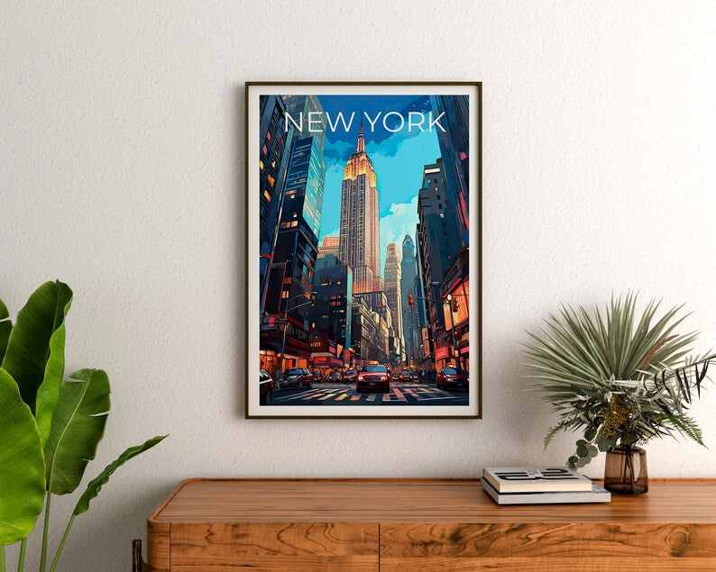 New York City Poster, Manhattan Print, New York Poster, Empire State Building Print, NYC Travel Poster, Downtown Poster, NY Art