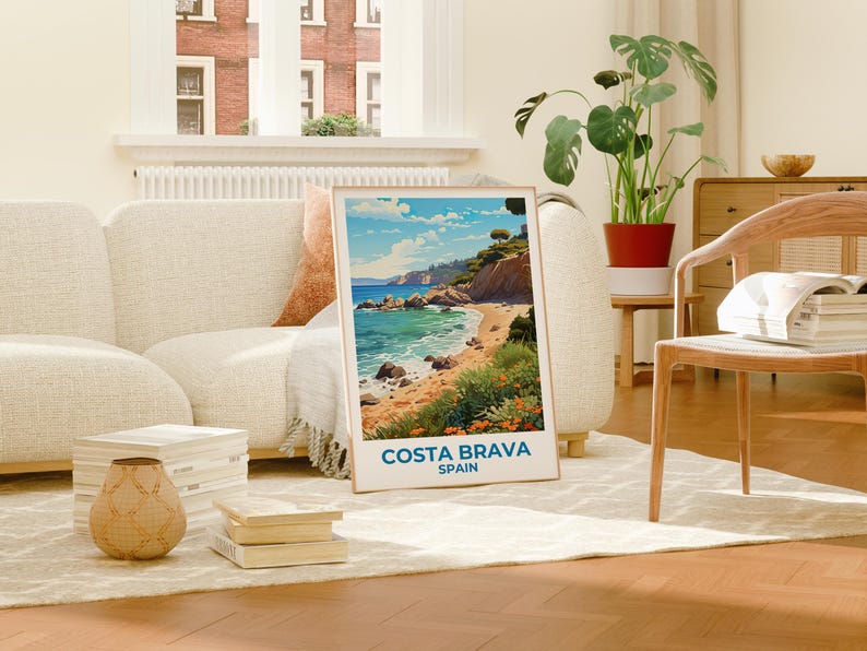 Costa Brava Travel Print, Spain Poster, Beach Wall Art, Coast Illustration, Costa Brava Poster, Home Decor, Birthday Gift