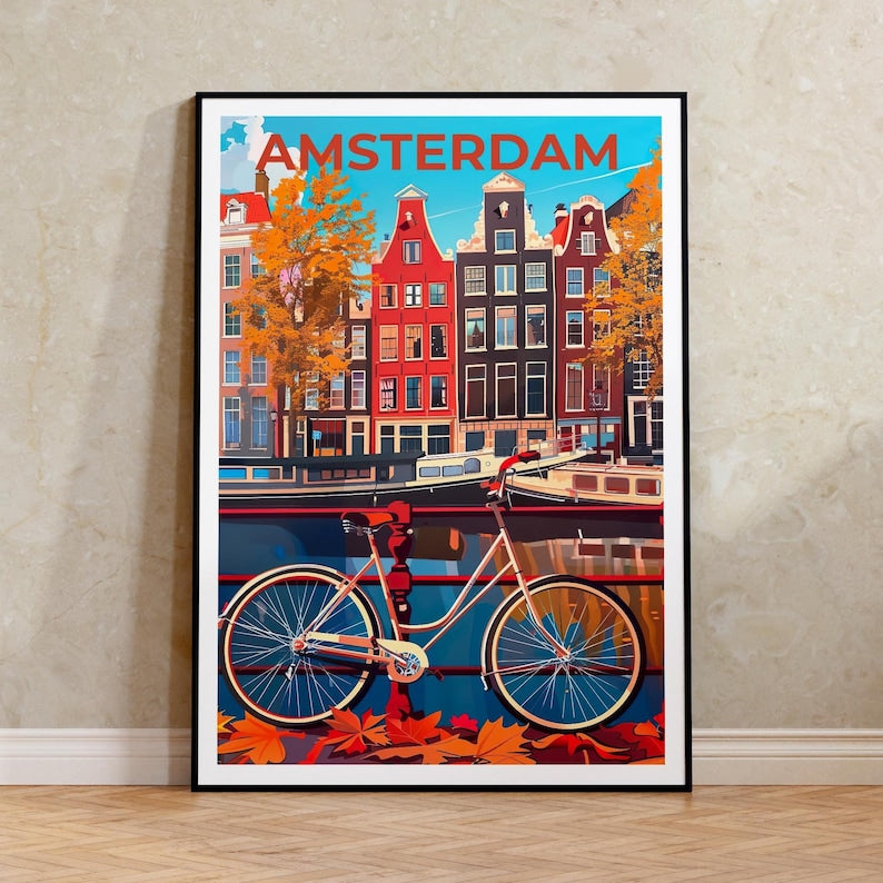 Amsterdam Poster, Netherlands Travel Print, Holland Art, Amsterdam Bicycle Poster, Scenic Wall Art, Home Decor, Birthday Gift