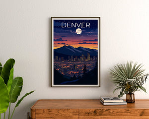 Denver Travel Poster, Colorado Wall Art, Colorado Print, Denver Poster, Denver at Night Poster, City Poster, Denver Art