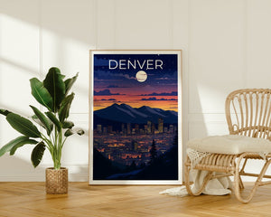 Denver Travel Poster, Colorado Wall Art, Colorado Print, Denver Poster, Denver at Night Poster, City Poster, Denver Art