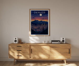 Denver Travel Poster, Colorado Wall Art, Colorado Print, Denver Poster, Denver at Night Poster, City Poster, Denver Art