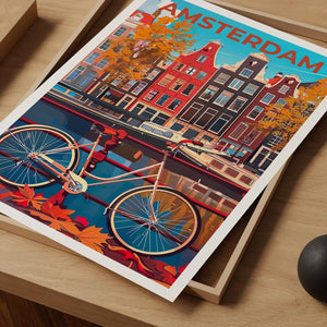 Amsterdam Poster, Netherlands Travel Print, Holland Art, Amsterdam Bicycle Poster, Scenic Wall Art, Home Decor, Birthday Gift