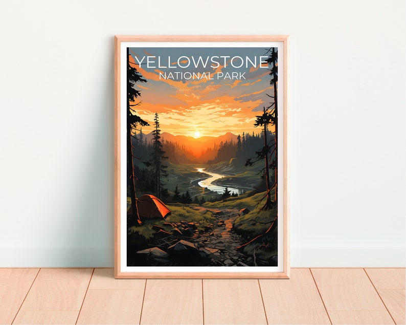 Affiche de voyage de Yellowstone, art mural du Wyoming, impression du Wyoming, affiche de Yellowstone, affiche du Wyoming, affiche de la ville, art de Yellowstone
