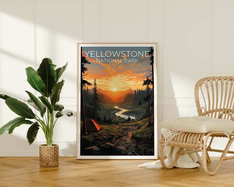 Affiche de voyage de Yellowstone, art mural du Wyoming, impression du Wyoming, affiche de Yellowstone, affiche du Wyoming, affiche de la ville, art de Yellowstone
