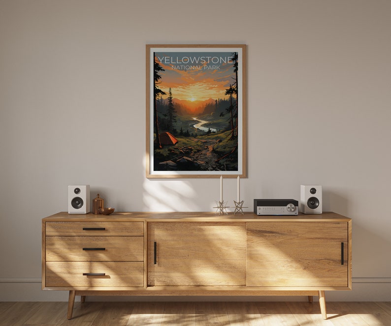 Affiche de voyage de Yellowstone, art mural du Wyoming, impression du Wyoming, affiche de Yellowstone, affiche du Wyoming, affiche de la ville, art de Yellowstone