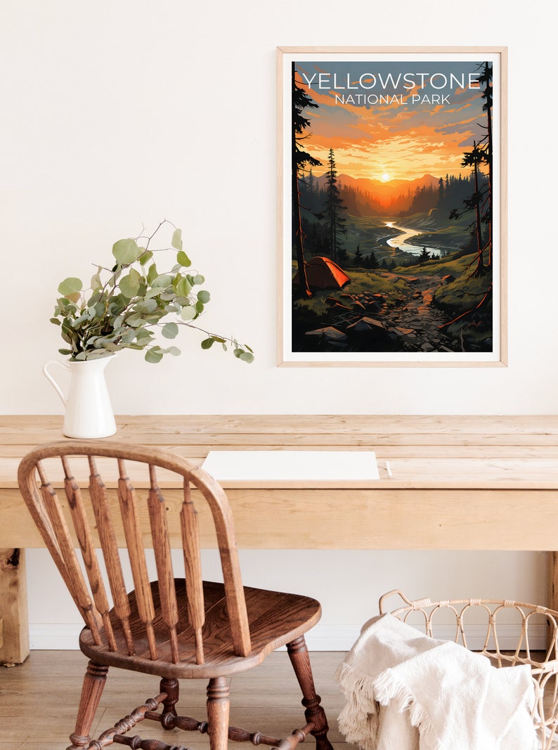 Affiche de voyage de Yellowstone, art mural du Wyoming, impression du Wyoming, affiche de Yellowstone, affiche du Wyoming, affiche de la ville, art de Yellowstone