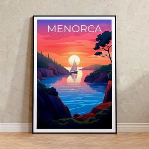Menorca Travel Print, Tropical Island Poster, Spain Wall Art, Coastal Scene Illustration, Menorca Poster, Home Decor, Birthday Gift