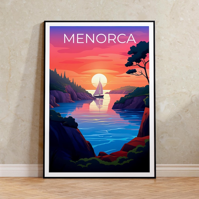 Menorca Travel Print, Tropical Island Poster, Spain Wall Art, Coastal Scene Illustration, Menorca Poster, Home Decor, Birthday Gift
