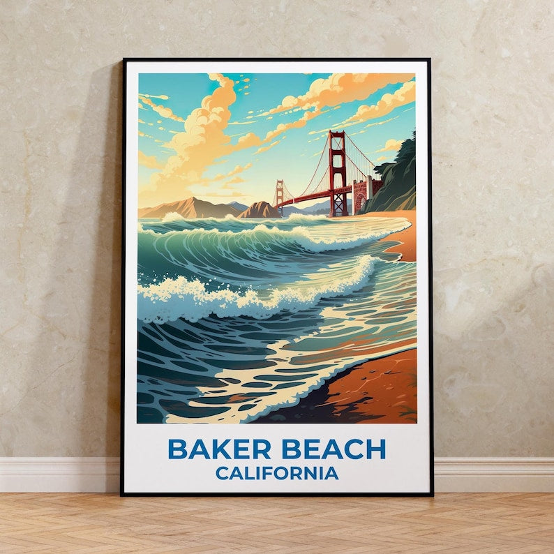 Baker Beach Travel Print San Francisco Poster California Wall Art Beach Illustration Golden Gate Bridge Poster Home Decor Birthday Gift