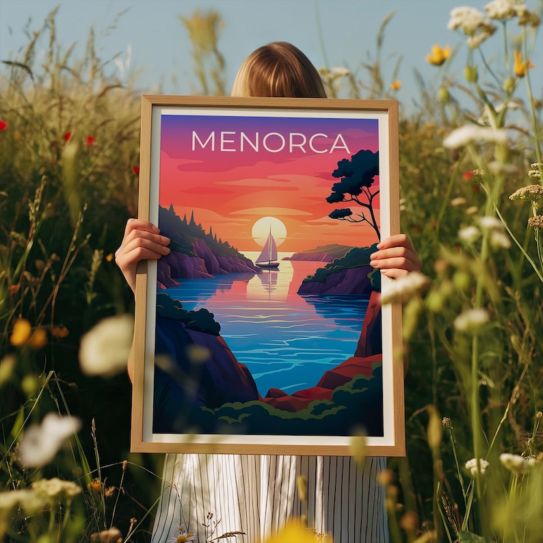 Menorca Travel Print, Tropical Island Poster, Spain Wall Art, Coastal Scene Illustration, Menorca Poster, Home Decor, Birthday Gift