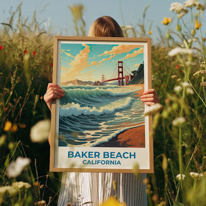Baker Beach Travel Print San Francisco Poster California Wall Art Beach Illustration Golden Gate Bridge Poster Home Decor Birthday Gift