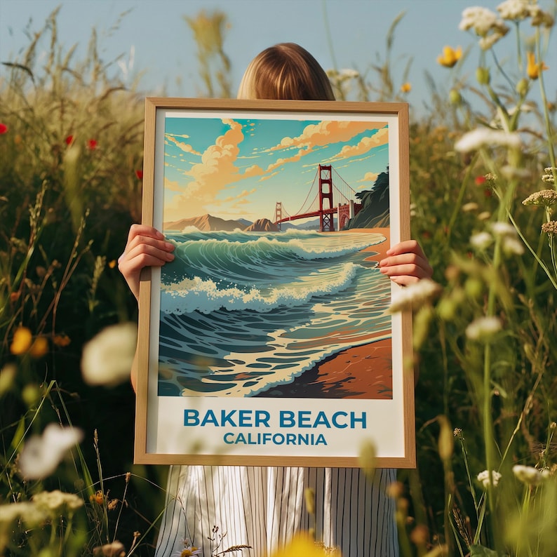 Baker Beach Travel Print San Francisco Poster California Wall Art Beach Illustration Golden Gate Bridge Poster Home Decor Birthday Gift
