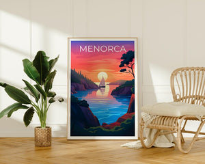 Menorca Travel Print, Tropical Island Poster, Spain Wall Art, Coastal Scene Illustration, Menorca Poster, Home Decor, Birthday Gift