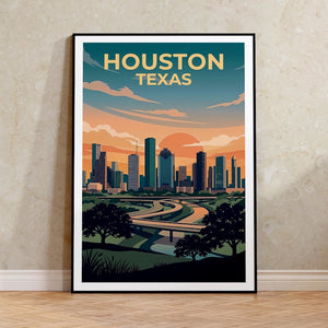 Houston Texas Poster - Downtown Skyline Wall Art Print
