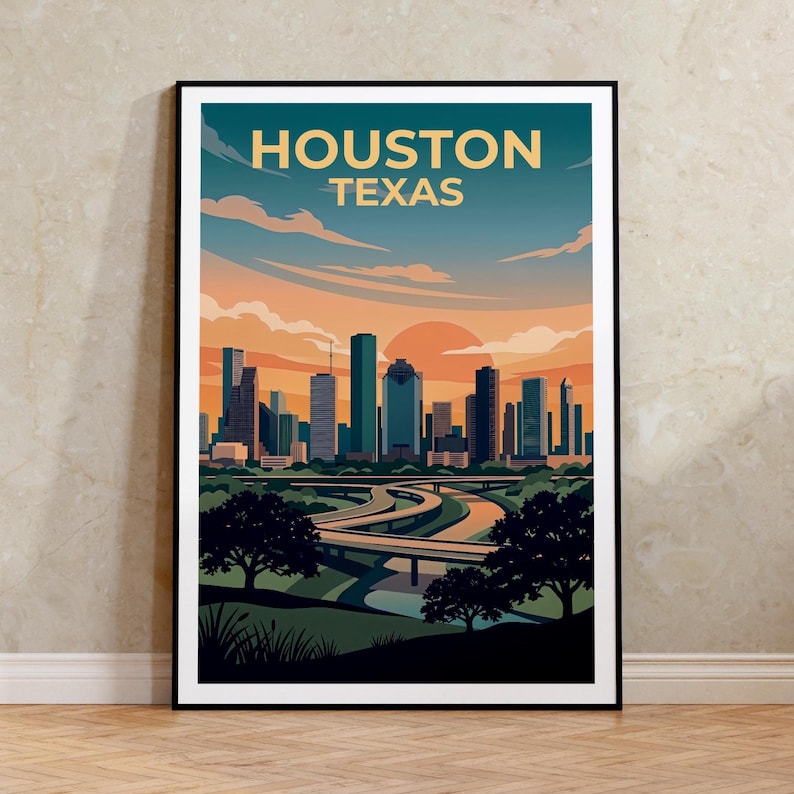Houston Texas Poster - Downtown Skyline Wall Art Print