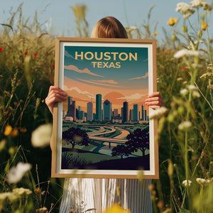 Houston Texas Poster - Downtown Skyline Wall Art Print