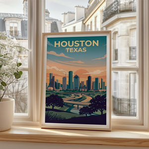 Houston Texas Poster - Downtown Skyline Wall Art Print