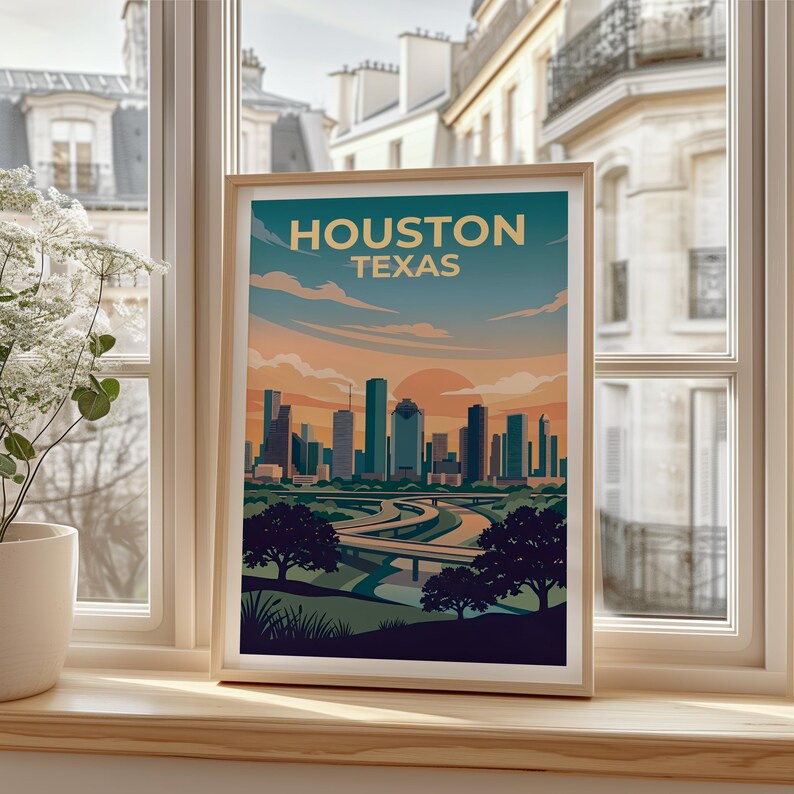 Houston Texas Poster - Downtown Skyline Wall Art Print