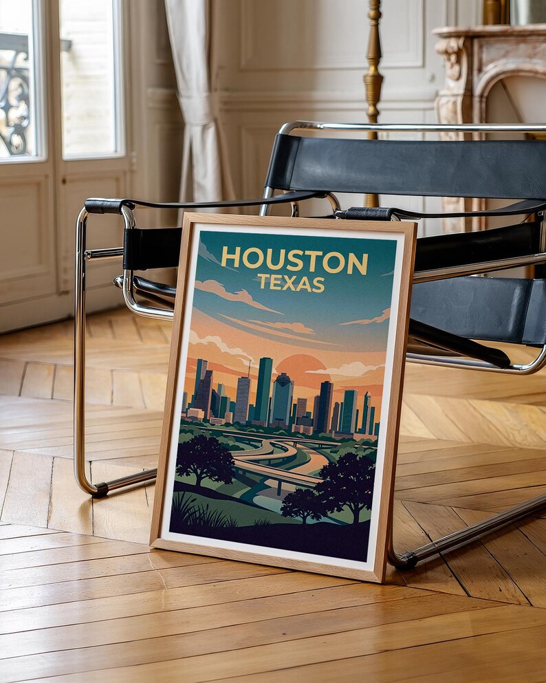 Houston Texas Poster - Downtown Skyline Wall Art Print