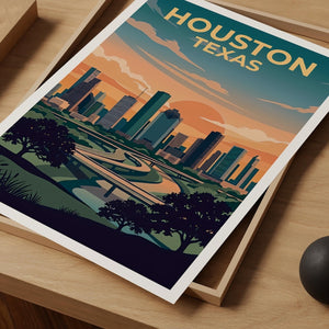 Houston Texas Poster - Downtown Skyline Wall Art Print