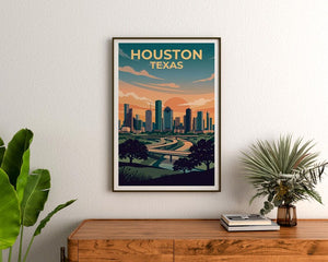 Houston Texas Poster - Downtown Skyline Wall Art Print