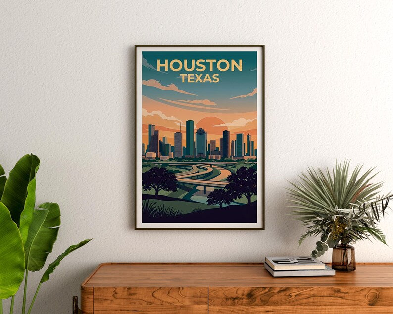 Houston Texas Poster - Downtown Skyline Wall Art Print