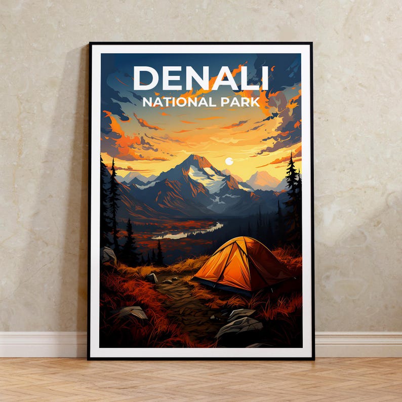 Affiche de voyage Denali, art mural Alaska, impression Alaska, affiche Denali, affiche Alaska, affiche nature, art Denali