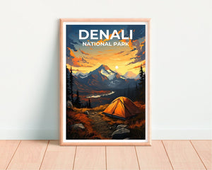 Affiche de voyage Denali, art mural Alaska, impression Alaska, affiche Denali, affiche Alaska, affiche nature, art Denali
