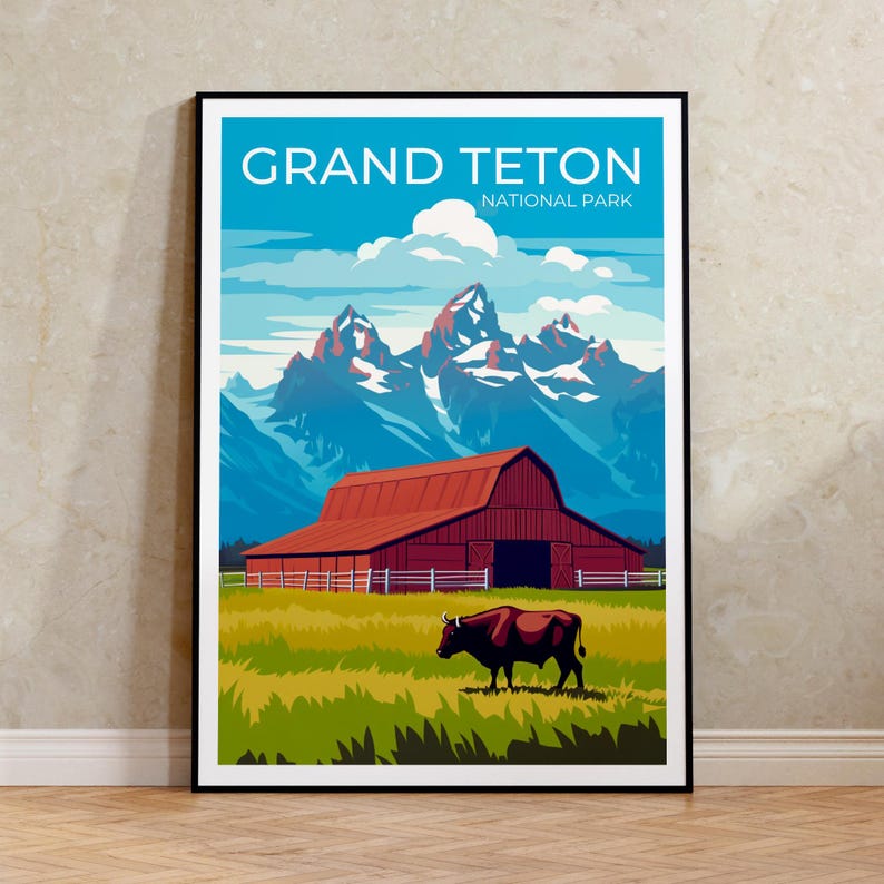 Affiche du parc national de Grand Teton, art mural de Grand Teton, impression de Grand Teton, affiche du Wyoming, art de Grand Teton, art d'affiche, décoration murale
