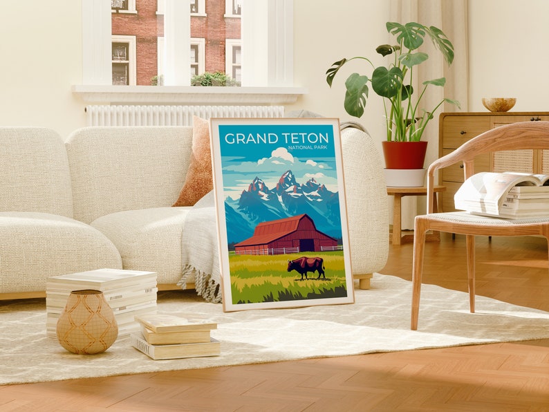 Affiche du parc national de Grand Teton, art mural de Grand Teton, impression de Grand Teton, affiche du Wyoming, art de Grand Teton, art d'affiche, décoration murale