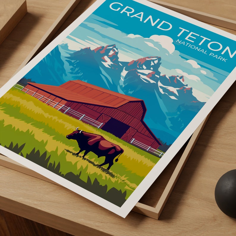 Affiche du parc national de Grand Teton, art mural de Grand Teton, impression de Grand Teton, affiche du Wyoming, art de Grand Teton, art d'affiche, décoration murale