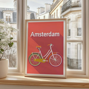 Amsterdam Poster, Netherlands Travel Print, Bicycle Art, Holland Illustration, Europe Poster, Pastel Wall Art, Home Decor, Birthday Gift