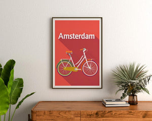 Amsterdam Poster, Netherlands Travel Print, Bicycle Art, Holland Illustration, Europe Poster, Pastel Wall Art, Home Decor, Birthday Gift