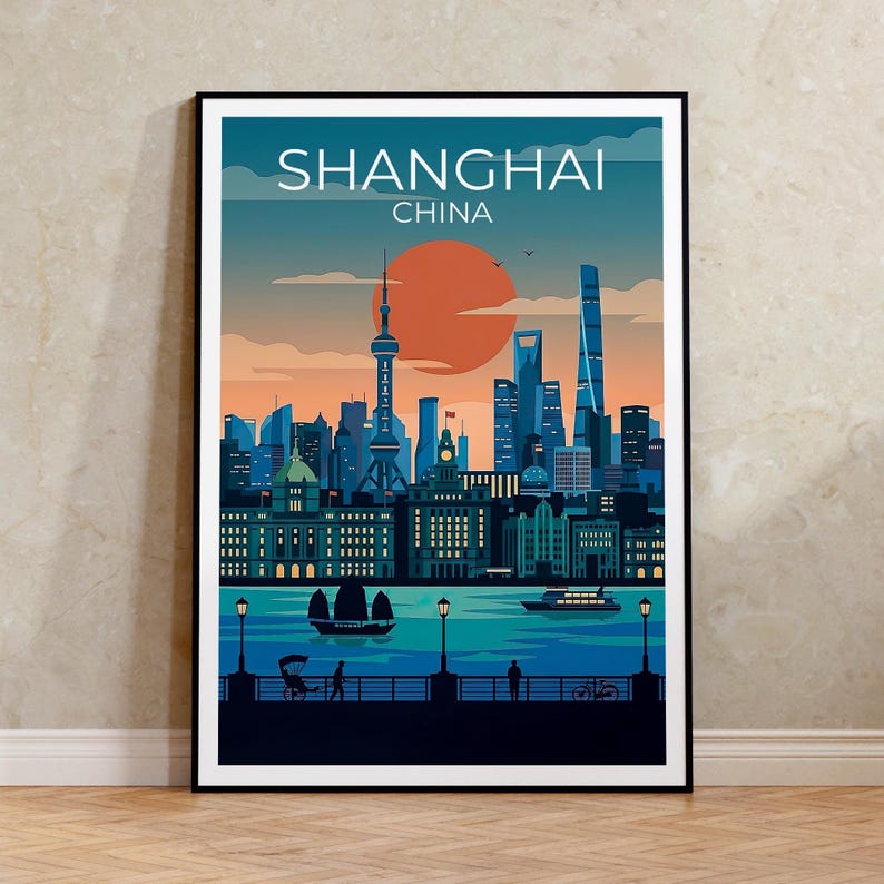 Shanghai Travel Poster - Modern Asian Cityscape Artwork