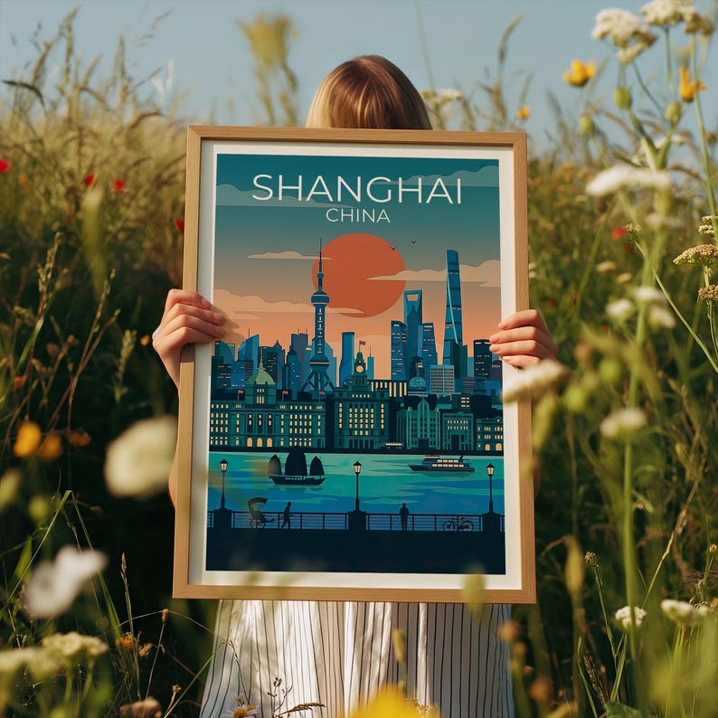 Shanghai Travel Poster - Modern Asian Cityscape Artwork