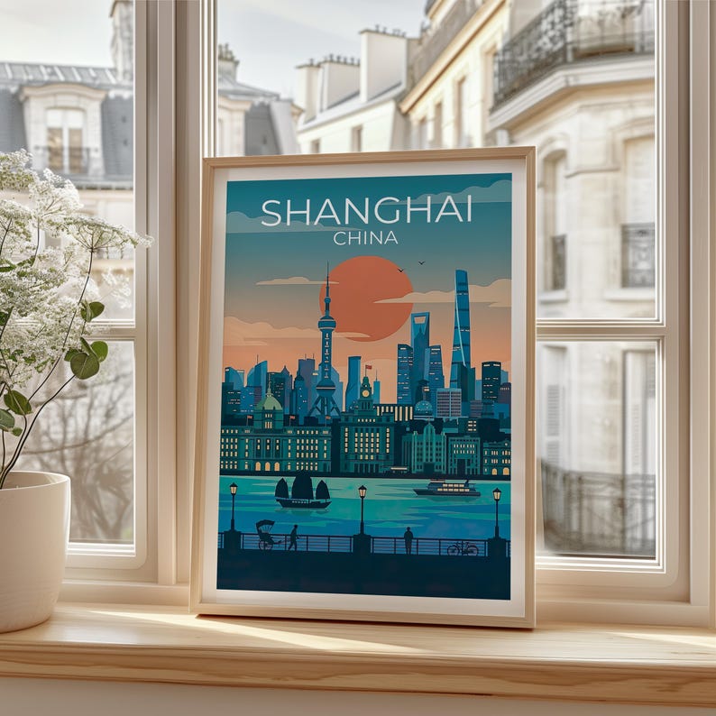 Shanghai Travel Poster - Modern Asian Cityscape Artwork
