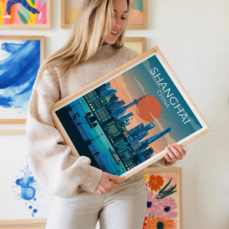 Shanghai Travel Poster - Modern Asian Cityscape Artwork
