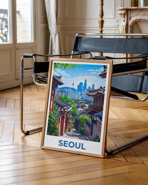Seoul Poster, South Korea Travel Print, Asia Art, Bukchon Hanok Village Illustration, Scenic Wall Art, Home Decor, Birthday Gift