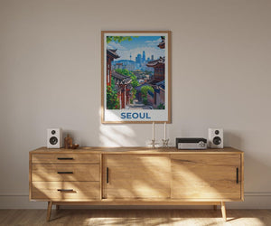 Seoul Poster, South Korea Travel Print, Asia Art, Bukchon Hanok Village Illustration, Scenic Wall Art, Home Decor, Birthday Gift