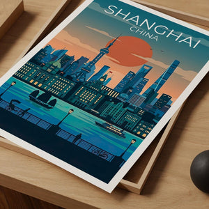 Shanghai Travel Poster - Modern Asian Cityscape Artwork