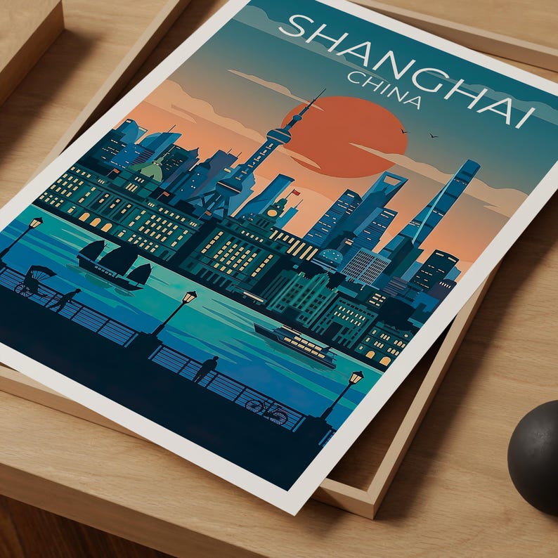 Shanghai Travel Poster - Modern Asian Cityscape Artwork