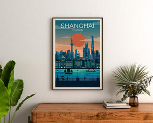Shanghai Travel Poster - Modern Asian Cityscape Artwork