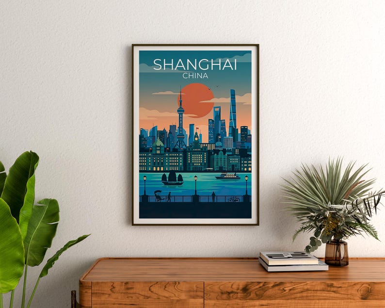 Shanghai Travel Poster - Modern Asian Cityscape Artwork