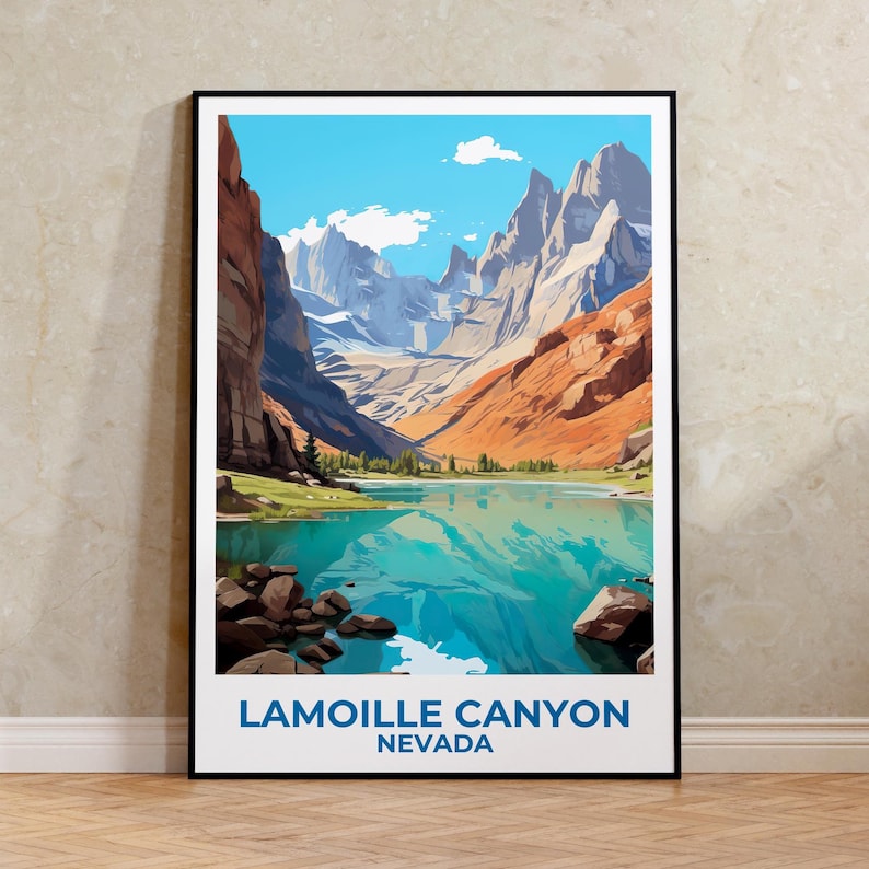 Lamoille Canyon Travel Print, Nevada Poster, Ruby Mountains Wall Art, Lake Illustration, Lamoille Canyon Poster, Home Decor, Birthday Gift