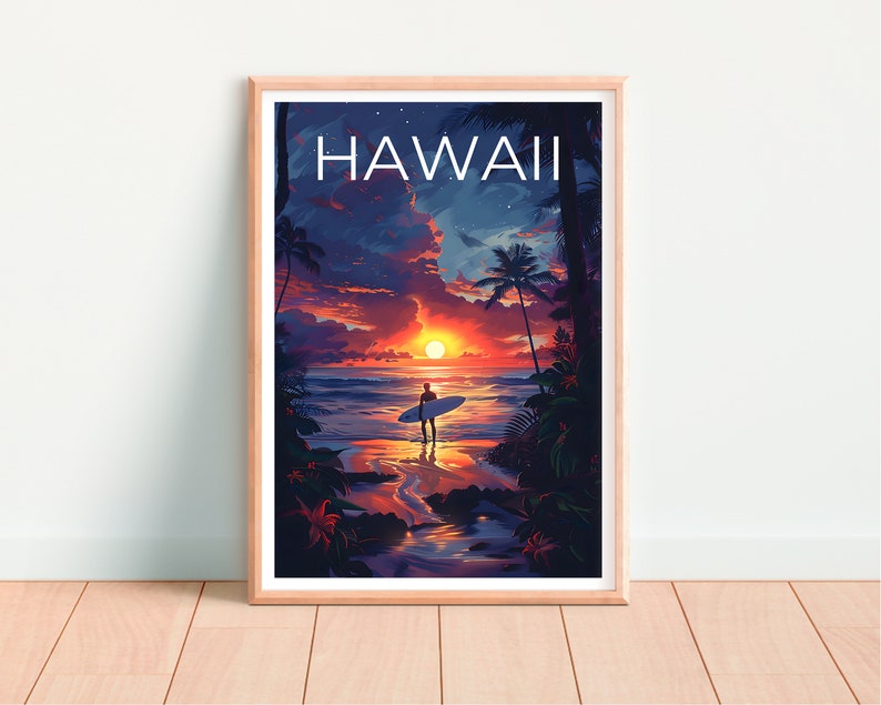 Hawaii Poster, Hawaii Print, Surfer Art, Surfer Print, Beach Travel Poster, Surf Poster, Hawaii Art