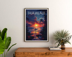 Hawaii Poster, Hawaii Print, Surfer Art, Surfer Print, Beach Travel Poster, Surf Poster, Hawaii Art