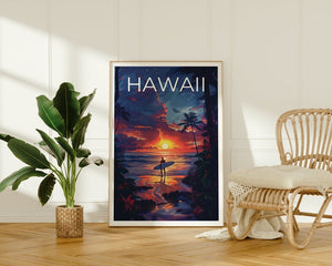 Hawaii Poster, Hawaii Print, Surfer Art, Surfer Print, Beach Travel Poster, Surf Poster, Hawaii Art