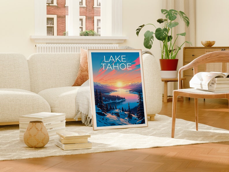 Affiche de voyage sur le lac Tahoe, art mural de Californie, impression du Nevada, affiche du lac Tahoe, affiche de Californie, affiche du lac, art du lac Tahoe